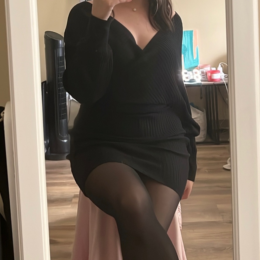 Black long sleeve sweater dress